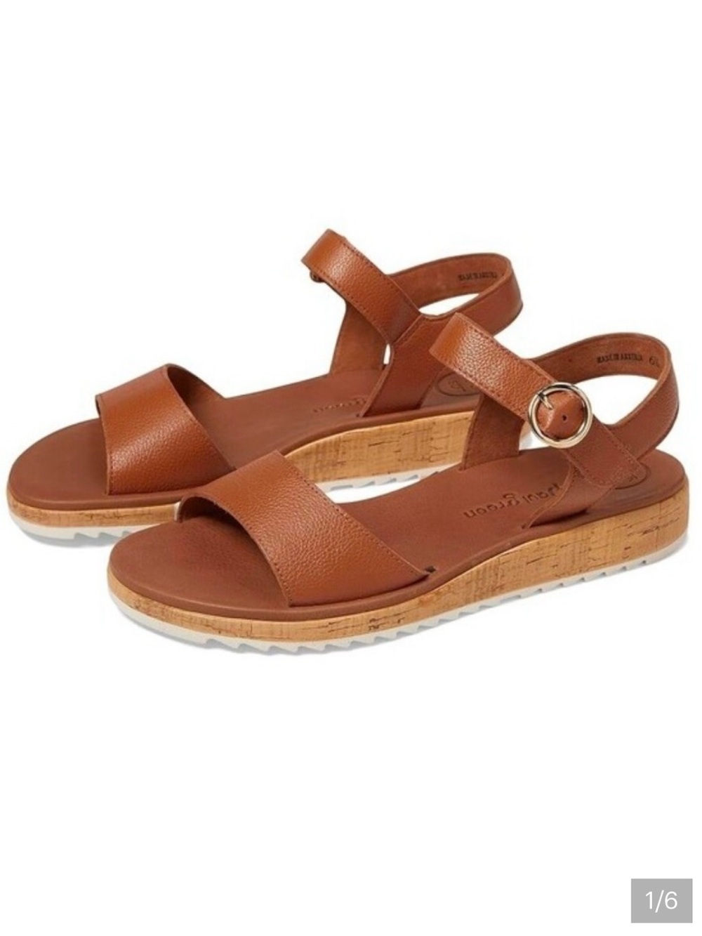 EUC PAUL GREEN Tippi Ankle Strap Platform Wedge Sandal In Cognac Leather Size 7 - Picture 2 of 6